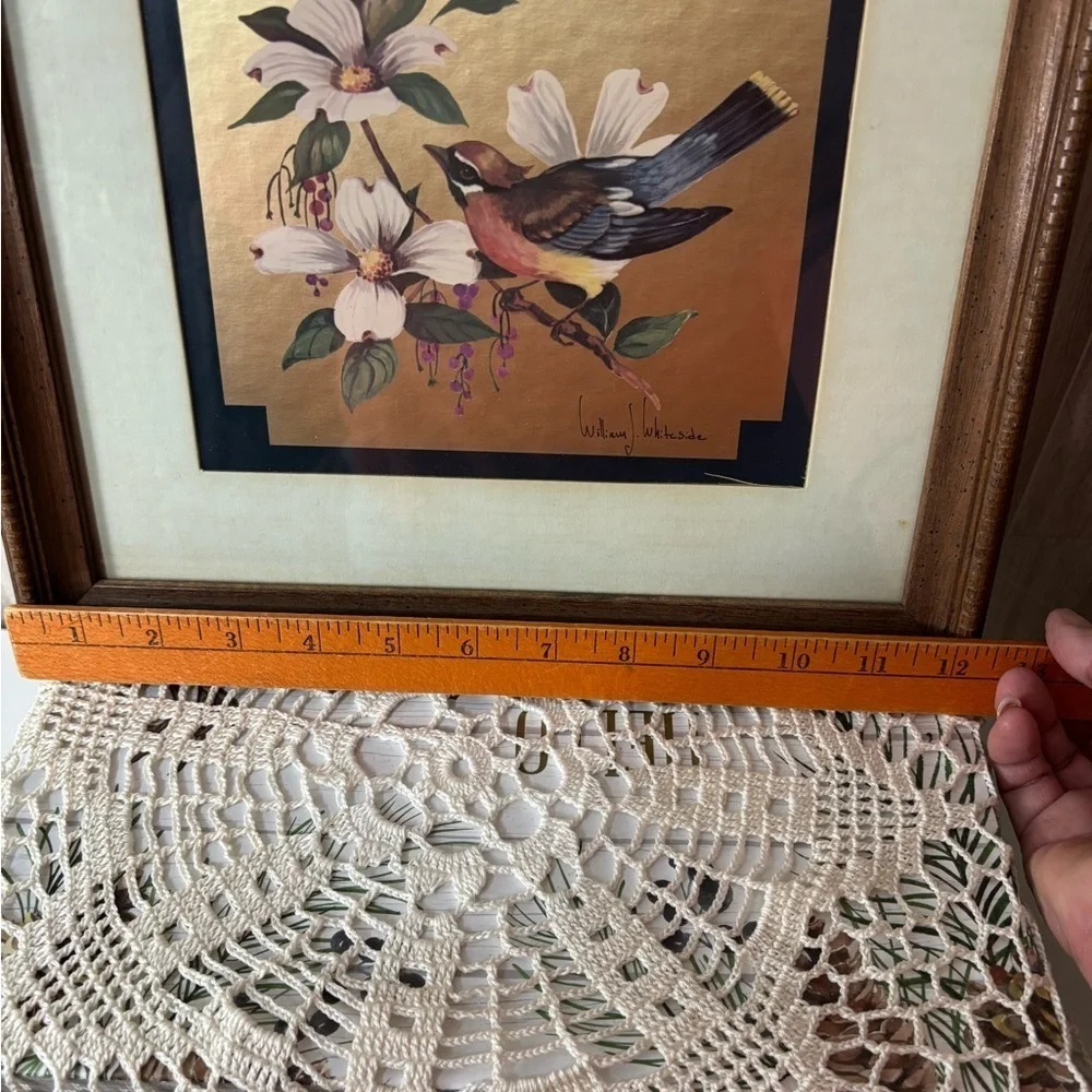 Vintage Birds on Dogwood Wall Art Brown Frame William Whiteside